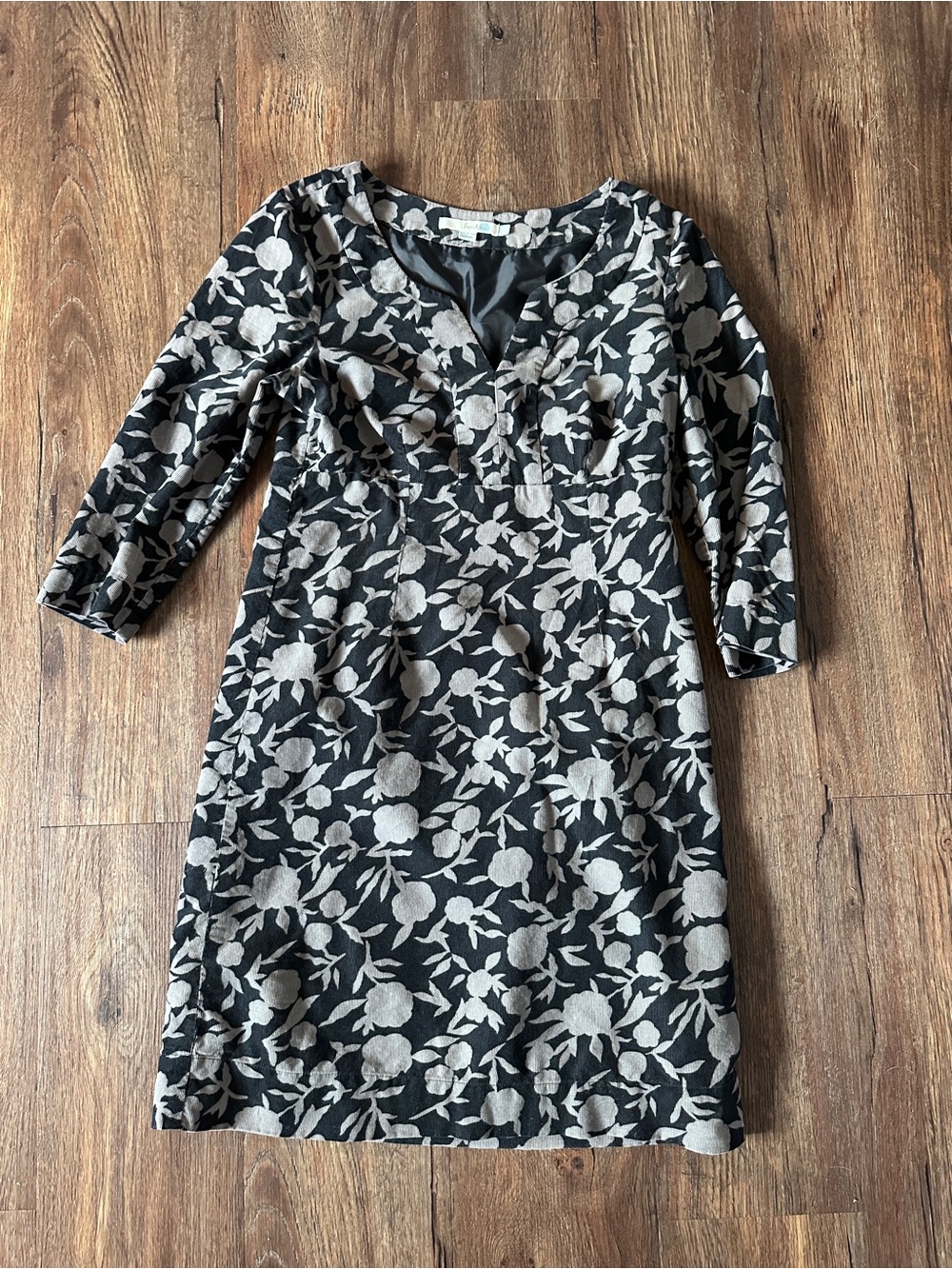 Boden Black Dress with Gray Floral Print